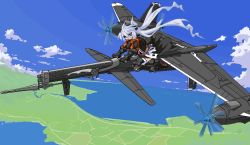 Rule 34 | 1girl, aircraft, airplane, cloud, day, mof, mof&#039;s silver haired twintailed girl, oekaki, original, silver hair, sky, solo, twintails, vehicle focus