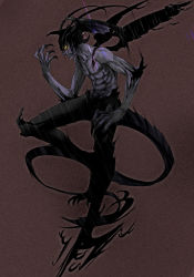 Rule 34 | demon, devilman, devilman (character), fudou akira, highres, male focus, simple background, tail, wings, yellow eyes