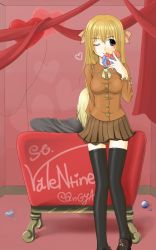 Rule 34 | arin, blonde hair, chocolate, heart, long hair, pangya, solo, thighhighs, valentine