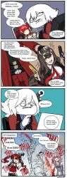 Rule 34 | +++, + +, 3boys, 3girls, 4koma, ?, alternate language, animal ears, arrow (projectile), artist name, ascot, assassin&#039;s creed (series), assassin&#039;s creed iii, axe, bags under eyes, belt, belt buckle, black jacket, blood, blood spray, blue ascot, bow (weapon), breasts, brown hair, buckle, cat ears, chair, closed mouth, coat, comic, commander (girls&#039; frontline), commentary, computer, connor kenway, crossover, cz75 (girls&#039; frontline), cz 75, dante (devil may cry), dated, devil may cry (series), diamond mouth, english commentary, english text, finger on trigger, finger to own chin, fingerless gloves, formal, girls&#039; frontline, gloves, grey shirt, gun, hair between eyes, hair tubes, hand on another&#039;s head, handgun, head out of frame, height difference, highres, holding, holding axe, holding gun, holding weapon, hood, hood up, jacket, lab coat, laptop, long hair, long sleeves, looking back, madcore, medium breasts, monocle, multiple belts, multiple boys, multiple girls, necktie, nz75 (girls&#039; frontline), office chair, open clothes, open coat, open mouth, pants, persica (girls&#039; frontline), pink hair, quiver, red hair, red jacket, red necktie, red pants, red shirt, scope, shaded face, sharp teeth, shirt, short hair, simple background, sleeveless, sleeveless shirt, sparkling eyes, suit, swivel chair, teeth, triangle mouth, twintails, upper body, upper teeth only, very long hair, weapon, white hair, white shirt, wide oval eyes, yellow eyes