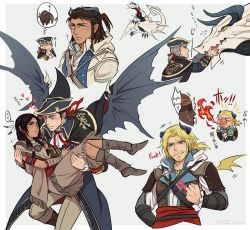 Rule 34 | adewale, assassin&#039;s creed (series), assassin&#039;s creed iii, assassin&#039;s creed iv: black flag, beard, black hair, blonde hair, blue eyes, braid, breath weapon, breathing fire, brown hair, carrying, censored, censored gesture, censored text, connor kenway, drag-on dragoon, dragon, dragon horns, dragon wings, edward kenway, facial hair, fire, fringe trim, grey hair, hat, haytham kenway, heart, heart in mouth, hetero, horns, kaniehti:io, middle finger, native american, pointless censoring, ponytail, princess carry, profanity, shinzui (fantasysky7), tricorne, wings