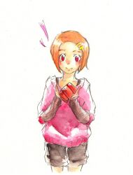 Rule 34 | 1girl, digimon, female focus, looking at viewer, simple background, smile, solo, white background, yagami hikari