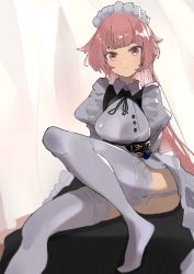 Rule 34 | absurdres, blush, colored eyelashes, frown, garter straps, girls&#039; frontline, highres, long hair, looking at viewer, maid, ntw-20 (girls&#039; frontline), ntw-20 (the aristocrat experience) (girls&#039; frontline), official alternate costume, sitting, tagme, thighhighs, thighs, very long hair, white thighhighs