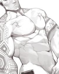 Rule 34 | 1boy, abs, arm tattoo, bandaid, bandaid on cheek, bandaid on face, bara, bare pectorals, bulge, chest tattoo, completely nude, facial hair, gomtang, large pectorals, male focus, male pubic hair, mature male, muscular, muscular male, navel, navel hair, nipples, nude, pectoral cleavage, pectorals, penis, pubic hair, short hair, sideburns, sidepec, solo, stomach, stubble, tattoo, thick thighs, thighs, third-party source