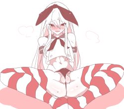 Rule 34 | 10s, 1boy, blush, bulge, crossdressing, dodoria367, elbow gloves, erection, erection under clothes, genderswap, genderswap (ftm), gloves, kantai collection, long hair, male focus, midriff, navel, open mouth, penis, penis peek, red eyes, shimakaze-kun, shimakaze (kancolle), shimakaze (kantai collection), solo, spread legs, striped clothes, striped thighhighs, sweat, testicles, thighhighs, thong, trap