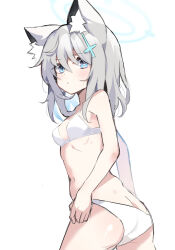Rule 34 | 1girl, animal ears, blue archive, blue eyes, breasts, grey hair, heterochromia, highres, panties, shiroko (blue archive), simple background, solo, thighs, underwear, wang0424, white background, wolf ears