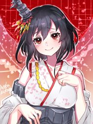 Rule 34 | 1girl, black hair, brown eyes, hair ornament, highres, japanese clothes, kantai collection, mika pikazo, nontraditional miko, one-hour drawing challenge, short hair, smile, tears, yamashiro (kancolle)