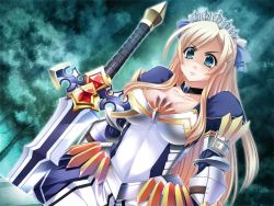 Rule 34 | 1girl, armor, asakura sakura, blonde hair, game cg, king arthur (knight carnival), knight carnival, sword, weapon