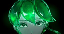 Rule 34 | 1other, androgynous, black background, colored eyelashes, crystal hair, floating hair, green eyes, green hair, green theme, highres, houseki no kuni, jade (houseki no kuni), looking at viewer, other focus, portrait, sidelocks, simple background, solo, yagi hara