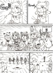 Rule 34 | 10s, 6+girls, alpaca ears, alpaca suri (kemono friends), american beaver (kemono friends), animal ears, antenna hair, backpack, bag, bare shoulders, beaver ears, bikini, bikini top only, bikini under clothes, bow, breast pocket, bucket hat, choker, collarbone, comic, common raccoon (kemono friends), cup, dust cloud, elbow gloves, emphasis lines, english text, fang, fur-trimmed sleeves, fur collar, fur trim, gloves, greyscale, hair between eyes, hair over one eye, hair ribbon, hat, hat feather, highres, holding, holding cup, holding plate, hole, image sample, jacket, jaguar (kemono friends), jaguar ears, japari symbol, jitome, kaban (kemono friends), kemono friends, kyousaru, layered clothes, long sleeves, looking at another, monochrome, motion lines, mountain, multicolored hair, multiple girls, neck ribbon, open clothes, open jacket, open mouth, outdoors, plate, pleated skirt, pocket, print bow, print gloves, print skirt, puffy short sleeves, puffy sleeves, raccoon ears, raccoon tail, racing, ribbon, running, serious, serval (kemono friends), serval print, serval tail, shirt, shoes, short hair, short shorts, short sleeves, shorts, skirt, smile, spitting, steam, swimsuit, tail, tea, thighhighs, tree, tress ribbon, twitter sample, two-tone hair, vest