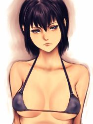 Rule 34 | 1girl, bikini, black hair, breasts, covered erect nipples, fumio (rsqkr), grey eyes, large breasts, original, short hair, sketch, solo, swimsuit