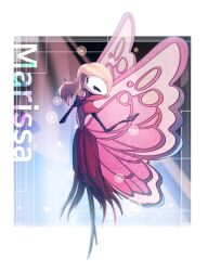 Rule 34 | 1girl, arthropod girl, blonde hair, butterfly wings, dress, full body, highres, hollow eyes, hollow knight, insect wings, joints, looking at viewer, marissa (hollow knight), ocohc, pink dress, solo, white mask, wings