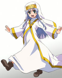 Rule 34 | blue hair, boots, green eyes, habit, index (toaru majutsu no index), long hair, nun, outstretched arms, robe, safety pin, saitou marco, solo, spread arms, toaru majutsu no index