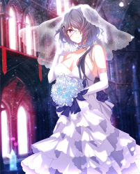 Rule 34 | 1girl, absurdres, alternate costume, arknights, bad id, bad pixiv id, bare shoulders, bouquet, breasts, bridal veil, cameltoe, chinese commentary, cleavage, closed mouth, collarbone, cowboy shot, detached sleeves, dress, elbow gloves, eyepatch, flower, gloves, groin, hair ornament, highres, holding, holding bouquet, huge filesize, indoors, lace, lace-trimmed legwear, lace trim, large breasts, light particles, looking at viewer, medical eyepatch, no pants, off-shoulder dress, off shoulder, panties, ponytail, purple eyes, purple hair, short dress, short hair with long locks, smile, solo, standing, strapless, strapless dress, sunlight, thighhighs, thighs, underwear, veil, wedding dress, whisperain (arknights), white dress, white gloves, white panties, white thighhighs, window, wing228, x hair ornament