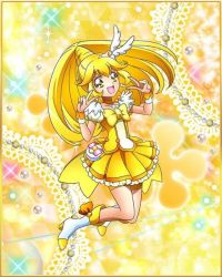 Rule 34 | blonde hair, blush, boots, cure peace, dress, kise yayoi, long hair, magical girl, ponytail, precure, smile, smile precure!, yellow eyes