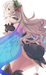 Rule 34 | 1girl, absurdres, bare shoulders, corrin (female) (resplendent) (fire emblem), corrin (fire emblem), fire emblem, fire emblem fates, fire emblem heroes, gradient clothes, grey hair, hair vines, highres, nintendo, official alternate costume, red eyes, see-through, solo, sou mei, thorns, wing cape