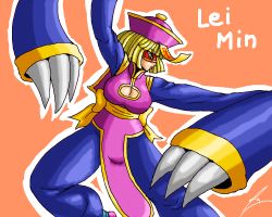 Rule 34 | 1girl, arms (game), blonde hair, borockman, breasts, chinese clothes, claws, cleavage, cleavage cutout, clothing cutout, cosplay, crossover, hat, jiangshi, lei lei, lei lei (cosplay), min min (arms), ofuda, short hair, vampire (game)
