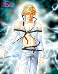 Rule 34 | arc system works, belt, blonde hair, guilty gear, ky kiske, lightning, male focus, solo, sword, weapon