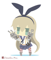 Rule 34 | 10s, 1girl, bad id, bad pixiv id, blonde hair, chameleon man (three), chibi, flat color, green eyes, kantai collection, long hair, no lineart, puppet, rensouhou-chan, shimakaze (kancolle), thighhighs, white background