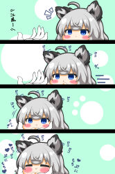 Rule 34 | 1girl, 1other, 4koma, :i, :o, :t, absurdres, ahoge, ahoge wag, animal ears, azur lane, blue eyes, blush, chibi, closed eyes, closed mouth, comic, commander (azur lane), commentary request, expressive hair, gloves, highres, kawakaze (azur lane), kurukurumagical, motion lines, notice lines, out of frame, parted lips, speed lines, translation request, white gloves