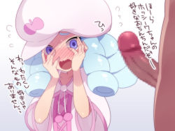 Rule 34 | 10s, 1boy, 1girl, bad id, bad pixiv id, blue eyes, blue hair, blush, censored, drill hair, embarrassed, erection, full-face blush, happinesscharge precure!, hat, hetero, hosshiwa, mogiki hayami, mosaic censoring, open \m/, open mouth, penis, penis awe, precure, solo focus, speech bubble, translated
