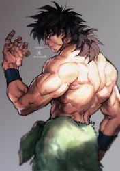 Rule 34 | 1boy, back, black hair, broly (dragon ball super), dated, dragon ball, dragon ball super, grey background, male focus, muscular, profile, scar, scar on face, topless male, signature, simple background, sinsin12121, solo, spiked hair, twitter username