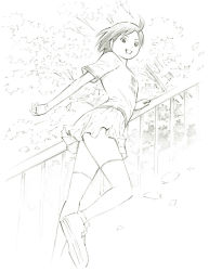 Rule 34 | 1girl, monochrome, original, short hair, sketch, skirt, solo, yoshitomi akihito