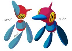 Rule 34 | 01coil, black eyes, colored sclera, creatures (company), dated, floating, full body, game freak, gen 4 pokemon, nintendo, no humans, pokemon, pokemon (creature), porygon-z, shaded face, simple background, solo, twitter username, yellow sclera