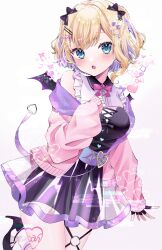 Rule 34 | 1girl, absurdres, belt, blonde hair, blue eyes, blush, bow, chibana sora, collared shirt, dress, fingerless gloves, frilled sleeves, frills, gloves, hair bow, hair ornament, hairclip, heart, heart hair ornament, high heels, highres, kurumi noah, leg tattoo, long sleeves, looking at viewer, multicolored hair, neck ribbon, o-ring, o-ring thigh strap, open mouth, purple hair, ribbon, see-through, see-through skirt, shirt, short hair, skirt, sleeves past wrists, socks, solo, standing, standing on one leg, tattoo, thigh strap, two side up, virtual youtuber, vspo!, x hair ornament