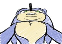 Rule 34 | 1boy, animal nose, blue fur, blue hair, body fur, double chin, flat color, from below, furry, furry male, green eyes, long hair, looking at viewer, looking down, male focus, rockthebull, selfie, simple background, sketch, solo, sonic (series), sonic the hedgehog, upper body, white background