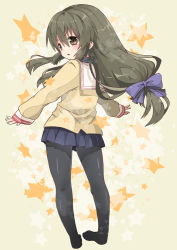 Rule 34 | 00s, black hair, brown eyes, chitetan, clannad, from behind, ibuki fuuko, long hair, outstretched arms, pantyhose, school uniform, solo, spread arms