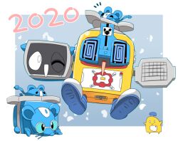 Rule 34 | 2020, @ @, chinese zodiac, commentary request, full body, grey background, heybot!, heybot (character), jumping, lets0020, mouse (animal), no humans, non-humanoid robot, one eye closed, open mouth, robot, robot animal, year of the rat