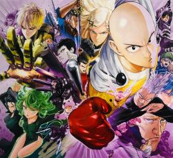 Rule 34 | 3girls, 6+boys, bang (one-punch man), bat, black hair, blonde hair, bomb (one-punch man), breasts, cape, cyborg, expressionless, facial hair, fubuki (one-punch man), genos, gloves, goggles, green eyes, green hair, grin, gun, hat, king (one-punch man), kinzoku bat, legs, looking at viewer, multiple boys, multiple girls, mumen rider, mustache, old, old man, one-punch man, red eyes, saitama (one-punch man), scar, scar on face, serious, siblings, sisters, smile, sword, tatsumaki, weapon