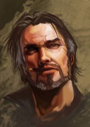 Rule 34 | 1boy, absurdres, bad id, bad pixiv id, beard, cigar, facial hair, highres, jim raynor, male focus, manly, popped collar, portrait, realistic, sanyuejiuri, smoking, solo, starcraft, starcraft 2: wings of liberty