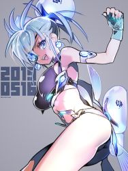 Rule 34 | 1girl, ass, bikini, blue eyes, blue hair, blush, breasts, dark-skinned female, dark skin, eyepatch, large breasts, long hair, looking at viewer, nail polish, nintendo, open mouth, praxis (xenoblade), sasaki tomomi, simple background, smile, solo, swimsuit, white background, xenoblade chronicles (series), xenoblade chronicles 2