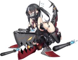 Rule 34 | 1girl, ass, azur lane, bandana, bandana over mouth, black bandana, black hair, black one-piece swimsuit, black panties, breasts, butt crack, cleavage, cross, detached sleeves, earrings, eyes visible through hair, full body, hair over one eye, iron cross, jewelry, large breasts, long hair, multicolored hair, official art, one-piece swimsuit, ootsuki momiji, panties, ponytail, red eyes, side ponytail, sideboob, solo, streaked hair, swimsuit, torpedo, transparent background, u-47 (azur lane), underwear, white hair