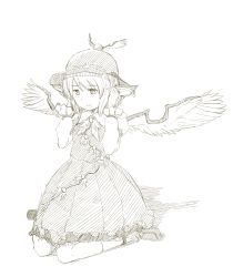Rule 34 | 1girl, animal ears, earrings, feathered wings, hat, highres, jewelry, kawashina (momen silicon), monochrome, mystia lorelei, shadow, short hair, simple background, sitting, solo, touhou, wariza, white background, winged hat, wings