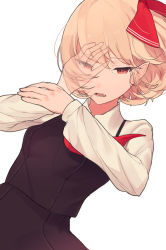 Rule 34 | 1girl, bad id, bad pixiv id, blonde hair, hair ribbon, highres, open mouth, pointy ears, red eyes, red ribbon, ribbon, rumia, short hair, simple background, slit pupils, solo, touhou, white background, x-ray, yuusei tsukiro