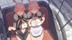 Rule 34 | 2girls, absurdres, alternate costume, bad id, bad pixiv id, breasts, carriage, cart, china dress, chinese clothes, cleavage, closed mouth, cushion, dress, dual persona, hair between eyes, hand fan, highres, holding, holding smoking pipe, honkai (series), honkai impact 3rd, jliaan, kiseru, lipstick, long hair, looking at viewer, makeup, multiple girls, ninja, open mouth, pavement, pink hair, playing with own hair, purple eyes, shadow, sitting, smile, smoke, smoking, smoking pipe, yae kasumi, yae sakura, yae kasumi