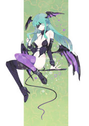 Rule 34 | 1girl, alternate costume, breasts, capcom, cleavage, corset, eyepatch, green hair, head wings, long hair, morrigan aensland, revealing clothes, solo, tako ashin, thighhighs, vampire (game), whip, wings