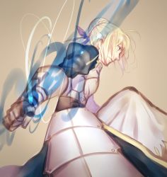 Rule 34 | 1girl, armor, armored dress, artoria pendragon (fate), blonde hair, braid, colored eyelashes, fate (series), french braid, highres, invisible air (fate), juliet sleeves, long sleeves, nashoki, puffy sleeves, saber (fate), sketch, solo, tan background