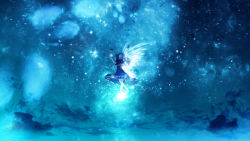 Rule 34 | 1girl, blue dress, blue hair, blue theme, bubble, commentary request, dress, closed eyes, fish, floating, highres, long hair, original, scenery, solo, underwater, wings, y y (ysk ygc)