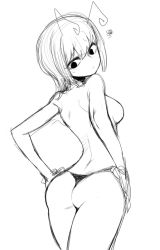 Rule 34 | 1girl, antennae, ass, back, breasts, from behind, greyscale, medium breasts, monochrome, short hair, sketch, solo, spacezin, squiggle, thong, topless, touhou, underwear, underwear only, wriggle nightbug