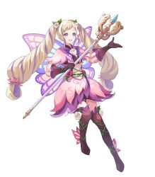 Rule 34 | 1girl, alternate costume, blonde hair, boots, dress, earrings, elise (fire emblem), fairy wings, fire emblem, fire emblem fates, fire emblem heroes, flower, full body, gloves, gradient clothes, hair ornament, highres, jewelry, layered skirt, long hair, long sleeves, multicolored hair, nintendo, non-web source, official art, pleated skirt, purple eyes, purple hair, ringozaka mariko, short dress, skirt, striped, thigh boots, thighhighs, transparent background, twintails, two-tone hair, vertical stripes, wings, zettai ryouiki