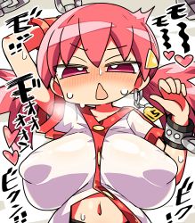Rule 34 | blush, breasts, chain, chained, creatures (company), ear tag, game freak, huge breasts, huge nipples, kanikama, lowres, nintendo, pink eyes, pink hair, pokemon, solo, sweat, translation request, whitney (pokemon)