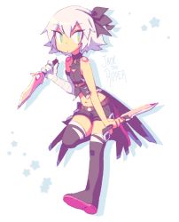 Rule 34 | 1girl, adapted costume, bandaged arm, bandages, buckle, dual wielding, fate/apocrypha, fate/grand order, fate (series), green eyes, hair ornament, holding, holding knife, holding weapon, jack the ripper (fate/apocrypha), knife, lyn mametchi, short hair, shorts, shoulder tattoo, sleeveless, solo, tattoo, weapon, white hair