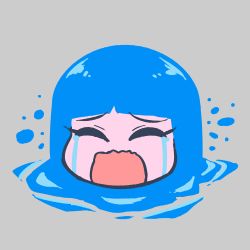 Rule 34 | 1girl, akairiot, blunt bangs, chibi, closed eyes, crying, face, grey background, kelda (akairiot), liquid hair, open mouth, partially submerged, simple background, solo, streaming tears, tears, water, wavy mouth