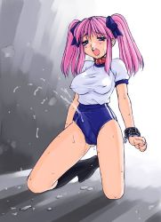 Rule 34 | 1girl, artist request, blush, breasts, bulge, buruma, collar, covered erect nipples, cum, cum in clothes, cum on clothes, cum through clothes, ejaculation, erection, erection under clothes, full body, futanari, gym uniform, hair ribbon, handsfree ejaculation, kneeling, open mouth, penis, pink hair, ribbon, saliva, socks, solo, source request, sweat, twintails