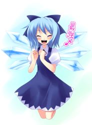 Rule 34 | 1girl, animated, animated gif, bow, cirno, closed eyes, female focus, smile, solo, embodiment of scarlet devil, touhou, wings