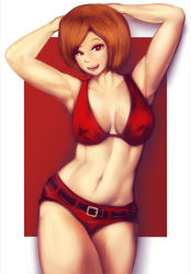 Rule 34 | bikini, bikini top only, covered erect nipples, meiko (vocaloid), pinup (style), smile, swimsuit, vocaloid, yilx